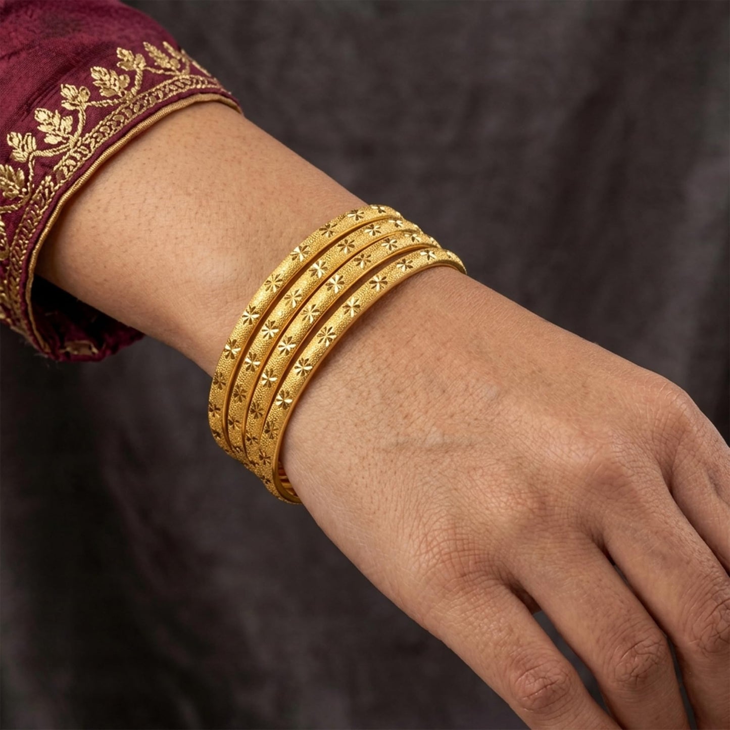 One Gram Matt Gold Plated Design Bangle Set (Set Of 4) (Gold)