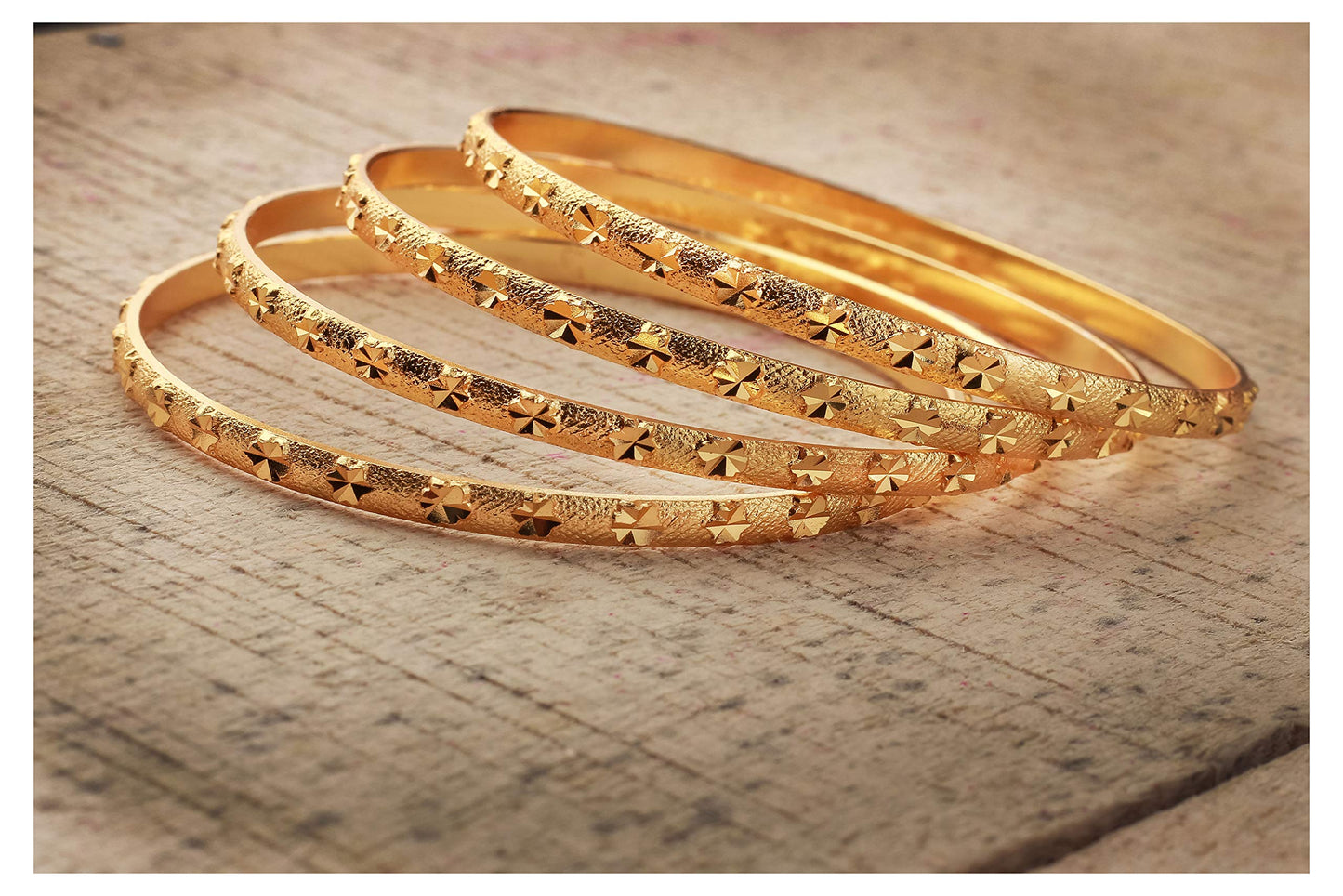 One Gram Matt Gold Plated Design Bangle Set (Set Of 4) (Gold)