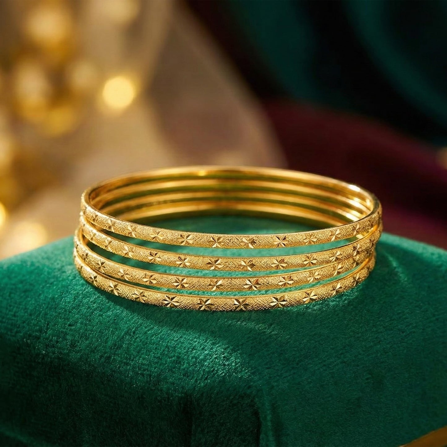 One Gram Matt Gold Plated Design Bangle Set (Set Of 4) (Gold)