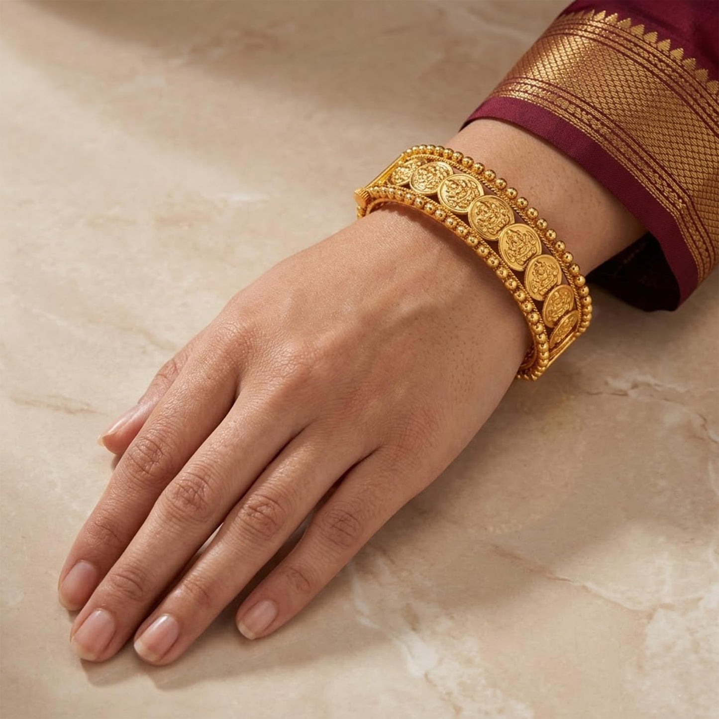 Temple 1G Gold Plated Laxmi Coin Openable Kada