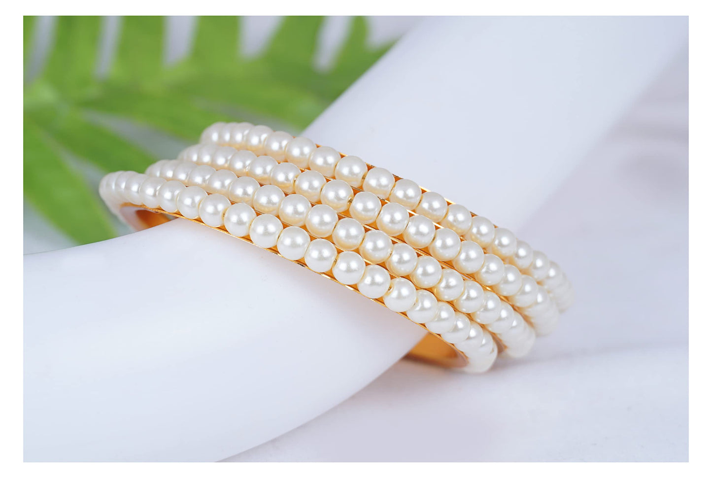 One Gram Gold Plated Pearl Bangle Set .(Set Of 4-2.6)