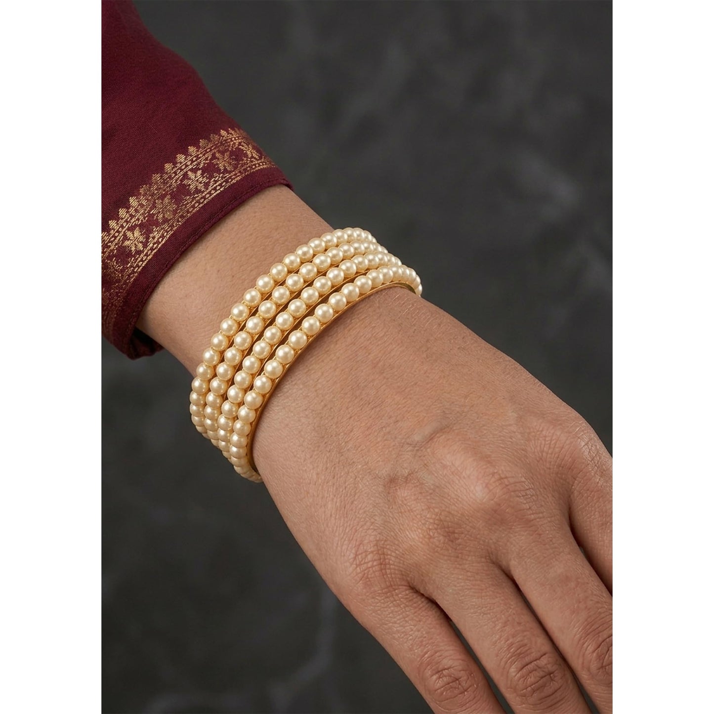 One Gram Gold Plated Pearl Bangle Set .(Set Of 4-2.6)