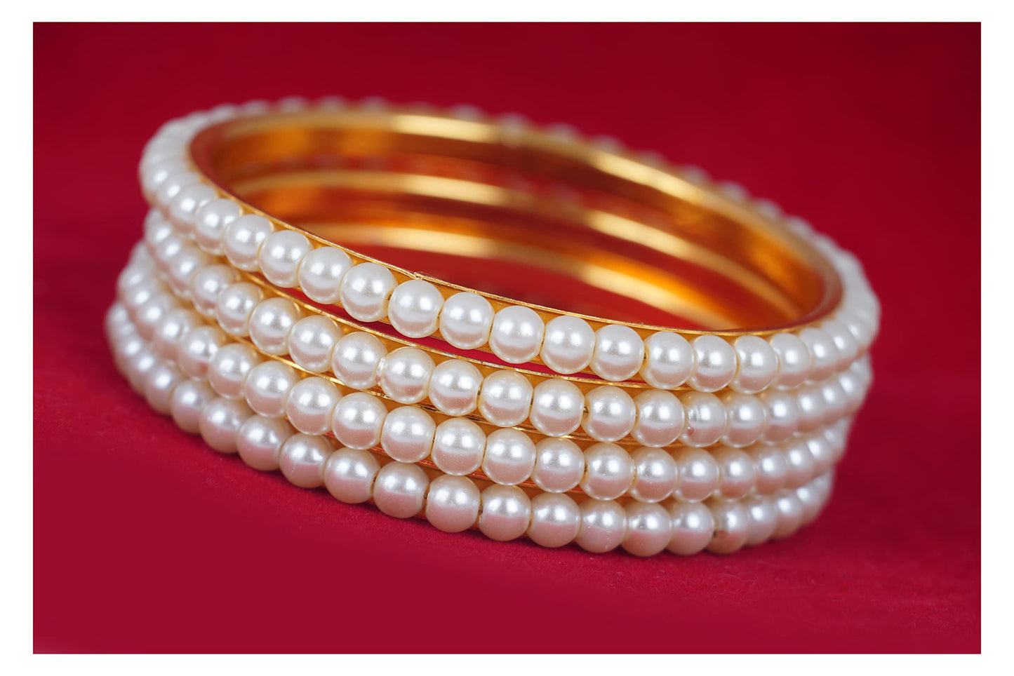 One Gram Gold Plated Pearl Bangle Set .(Set Of 4-2.6)