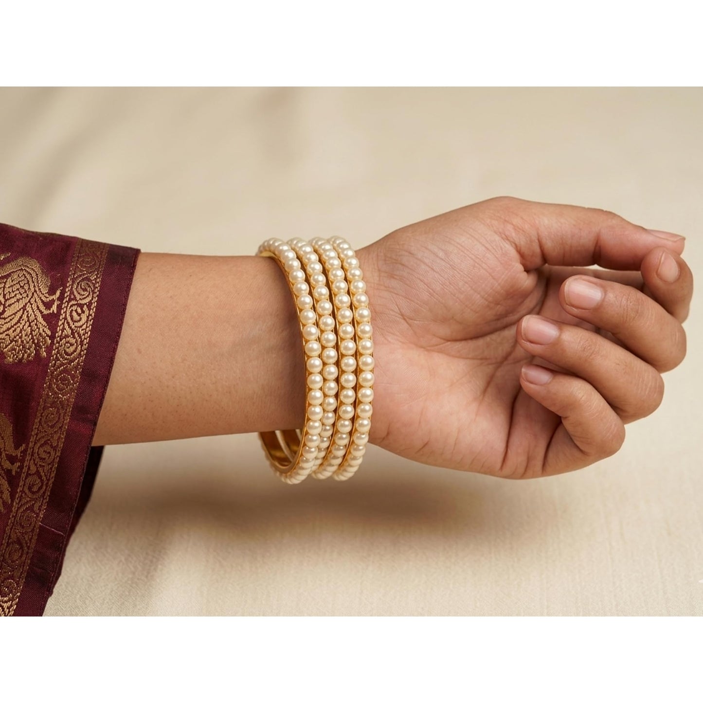 One Gram Gold Plated Pearl Bangle Set .(Set Of 4-2.6)