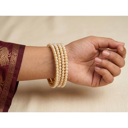 One Gram Gold Plated Pearl Bangle Set .(Set Of 4-2.6)