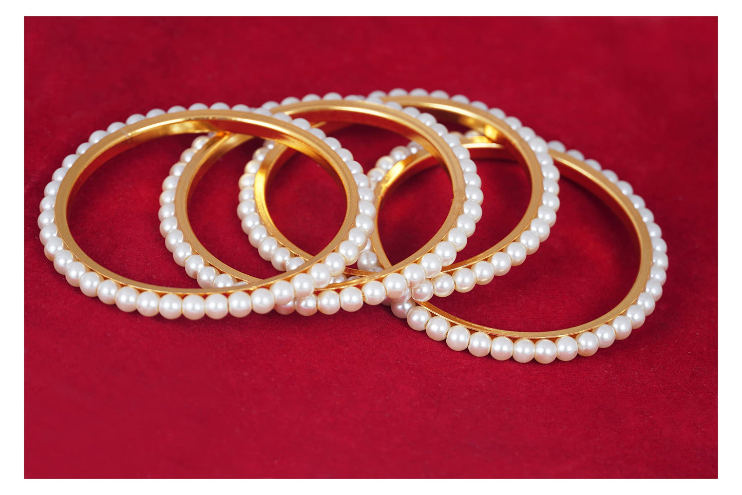 One Gram Gold Plated Pearl Bangle Set .(Set Of 4-2.6)