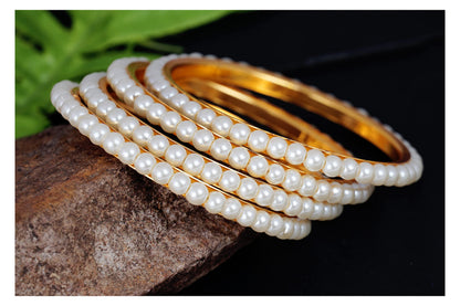 One Gram Gold Plated Pearl Bangle Set .(Set Of 4-2.6)