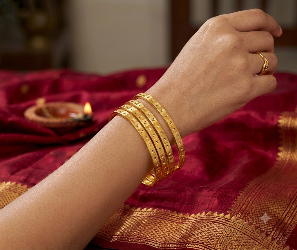 One Gram Gold Plated Cut Work Bangle Set - (Set Of 4)