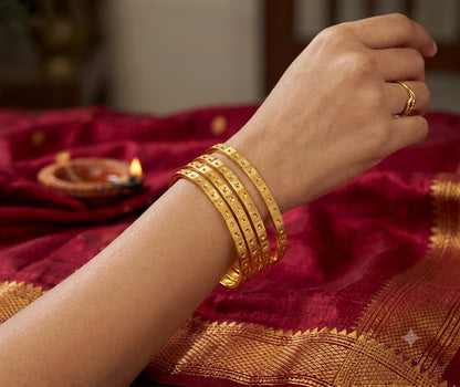 One Gram Gold Plated Cut Work Bangle Set - (Set Of 4)