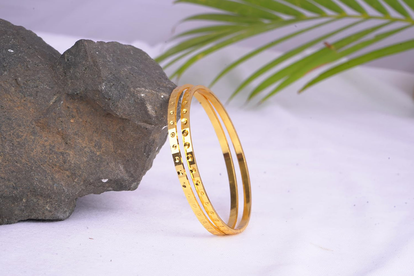 One Gram Gold Plated Cut Work Bangle Set - (Set Of 2)