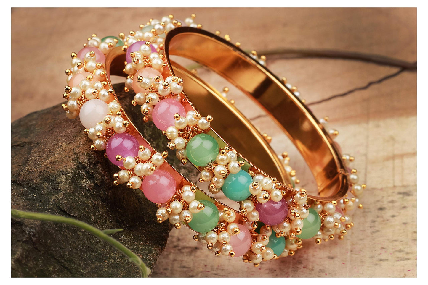 22K Copper With Onyx Bangle (Multicolor)