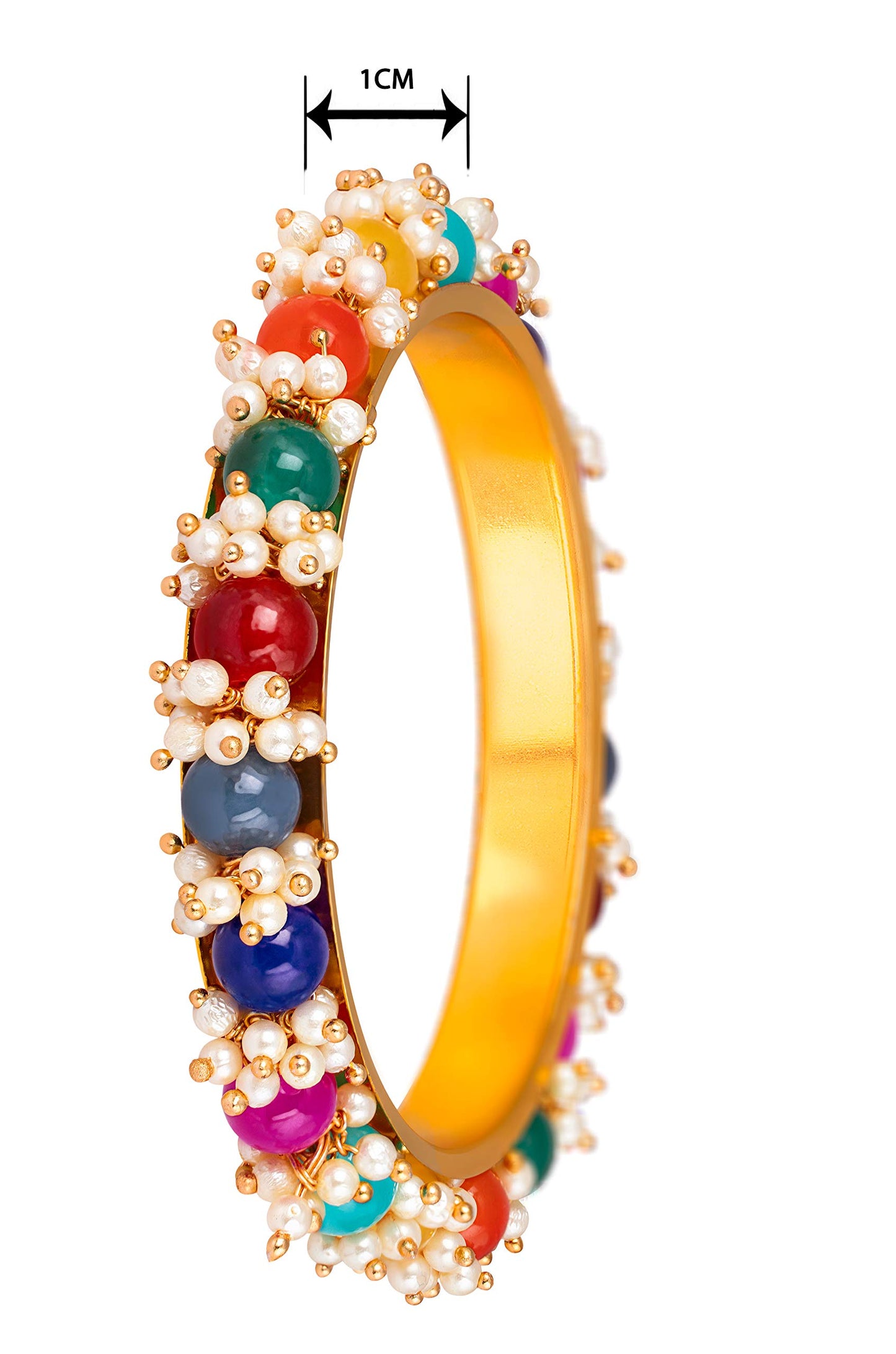 Women'S Gold Plated Cluster Pearl And Dark Beads Bangle Set (Multicolour)