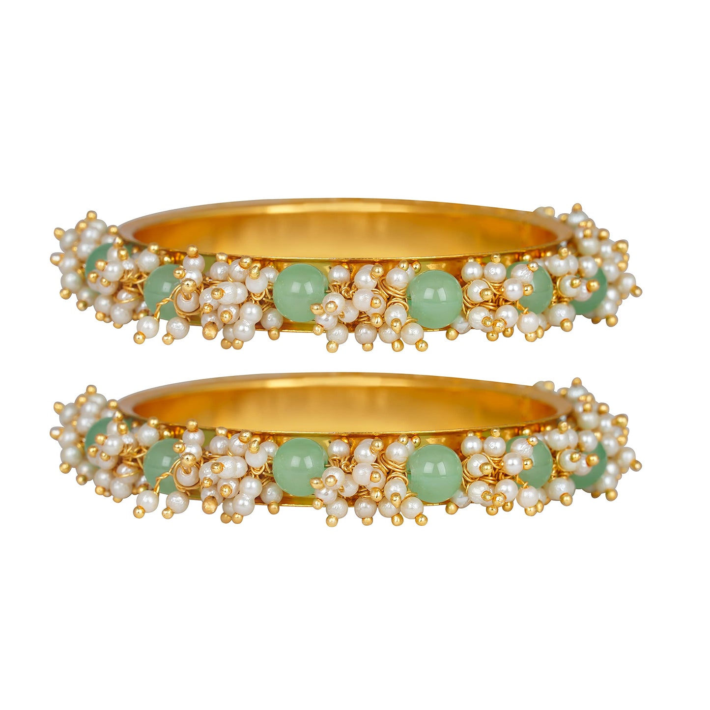 Copper With Pearl Religion Bangle Set (Mint Green).