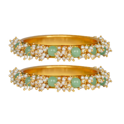 Copper With Pearl Religion Bangle Set (Mint Green).