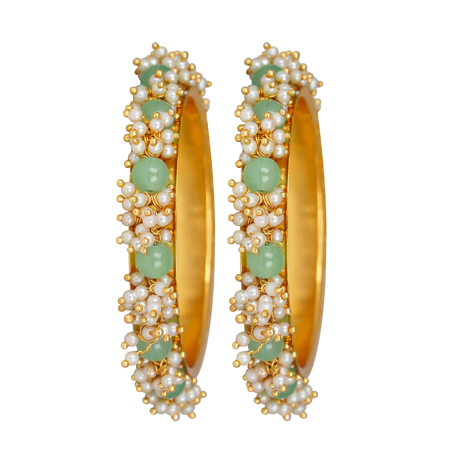 Copper With Pearl Religion Bangle Set (Mint Green).
