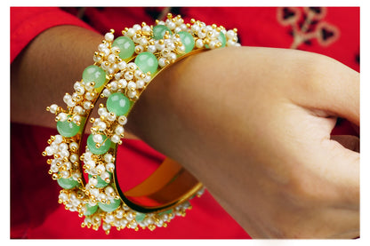 Copper With Pearl Religion Bangle Set (Mint Green).