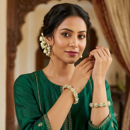 Copper With Pearl Religion Bangle Set (Mint Green).