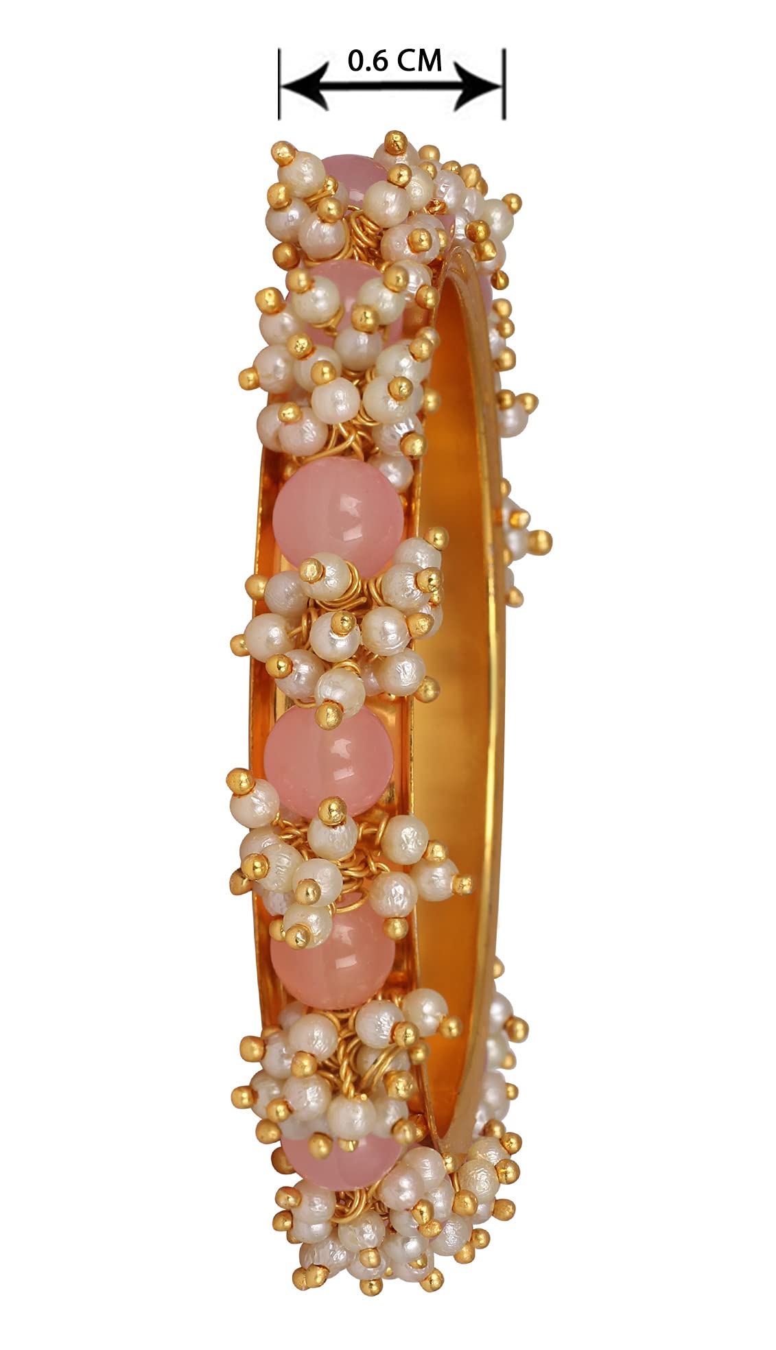 Gold Plated Cluster Pearl Beads Peach Bangle Set (Set Of 2) -