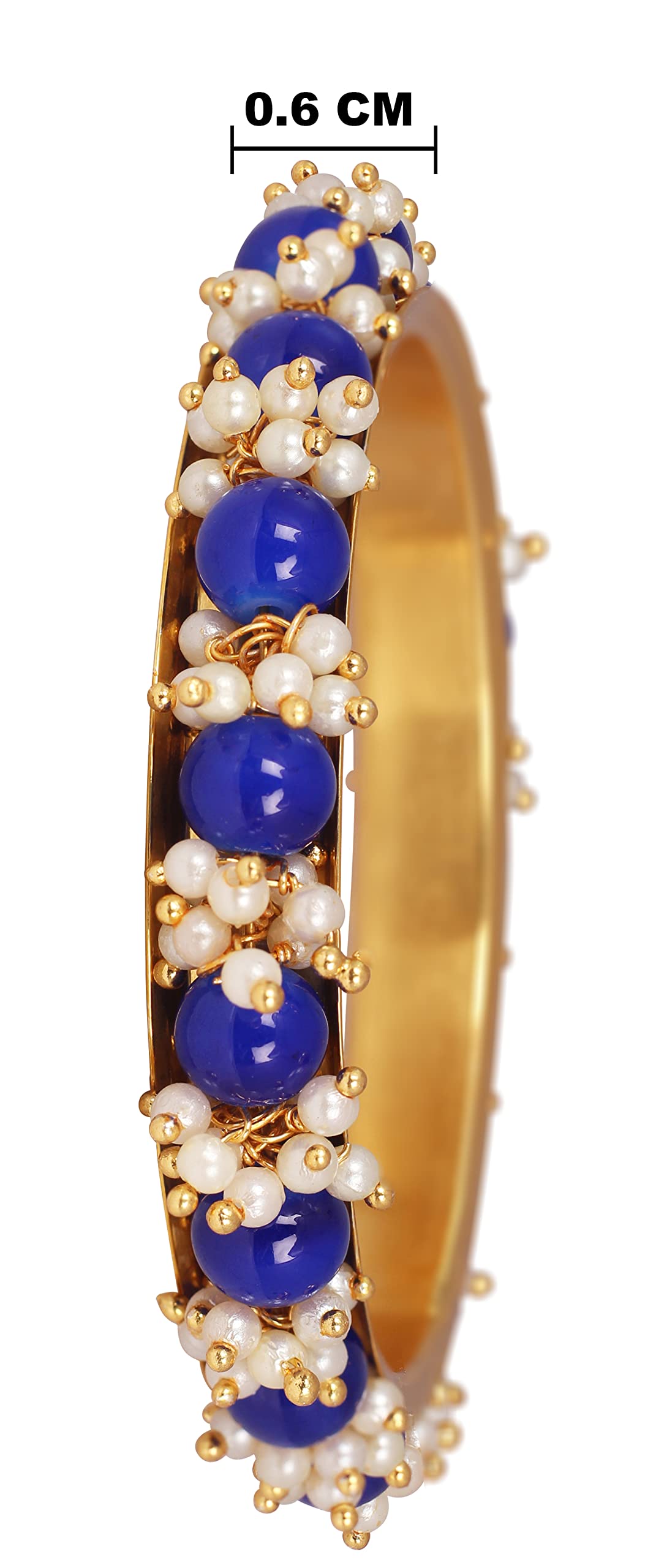 Women'S Gold Plated Cluster Pearl And Dark Royal Blue Color Beads Bangle Set