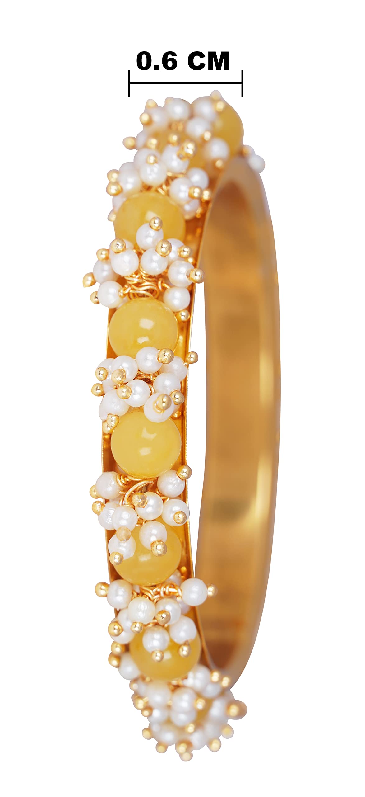 Women'S Gold Plated Cluster Pearl Beads Bangle Set (Dark Yellow)