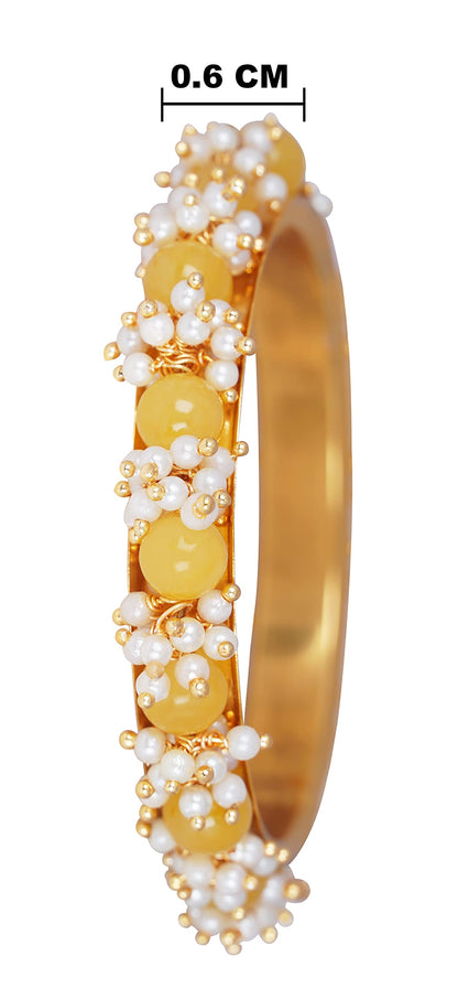 Women'S Gold Plated Cluster Pearl Beads Bangle Set (Dark Yellow)
