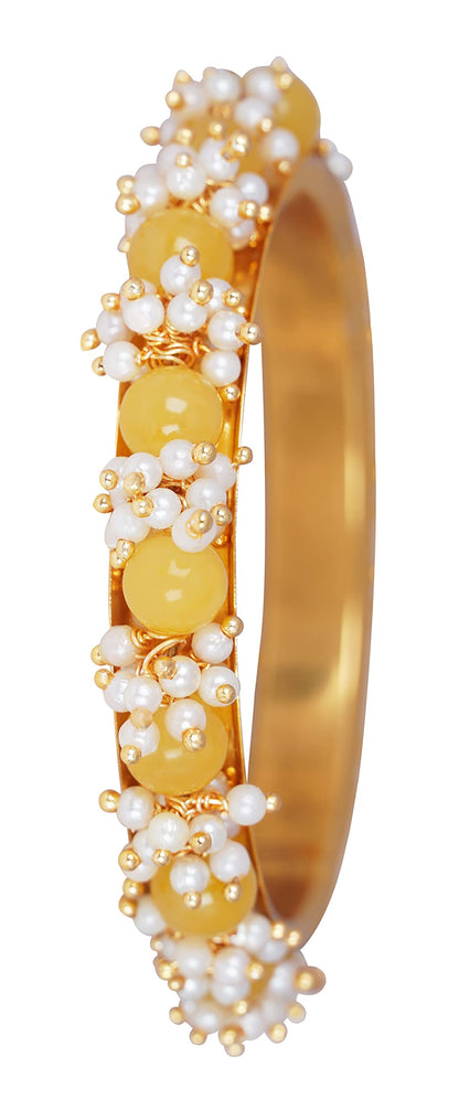 Women'S Gold Plated Cluster Pearl Beads Bangle Set (Dark Yellow)