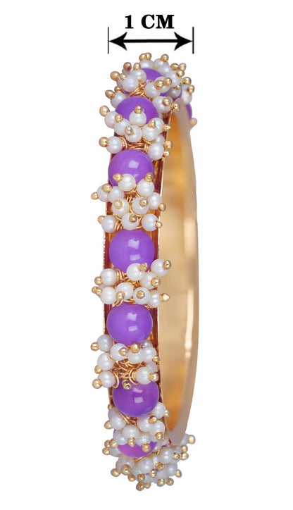 Gold Plated Cluster Pearl And Purple Color Beads Bangle Set (Purple-210)