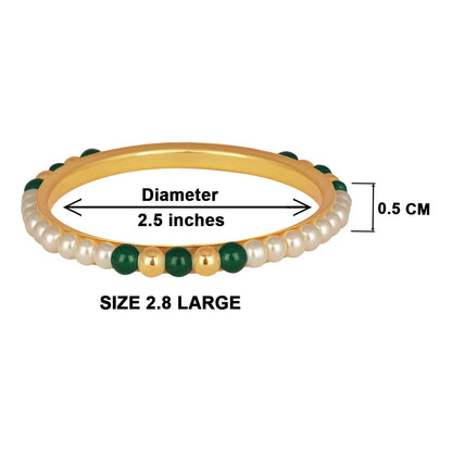 One Gram Gold Plated Pearl Bangles With Crystal & Gold Beads Bangle Set (Green)