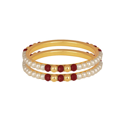 One Gram Gold Plated Pearl Bangles With Crystal & Gold Beads Bangle Set (Maroon)
