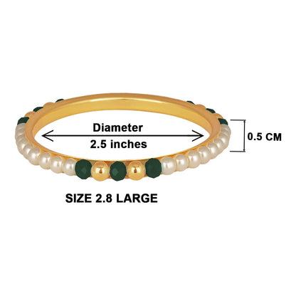 One Gram Gold Plated Pearl Bangles With Crystal & Gold Beads Bangle Set (Dark Green)