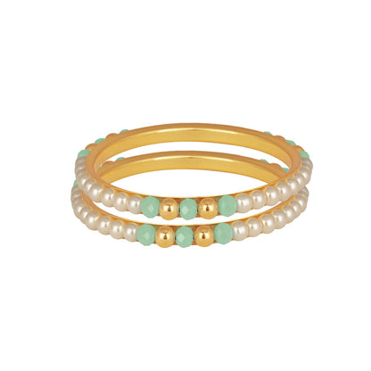 One Gram Gold Plated Pearl Bangles With Crystal & Gold Beads Bangle Set (Mint Green)