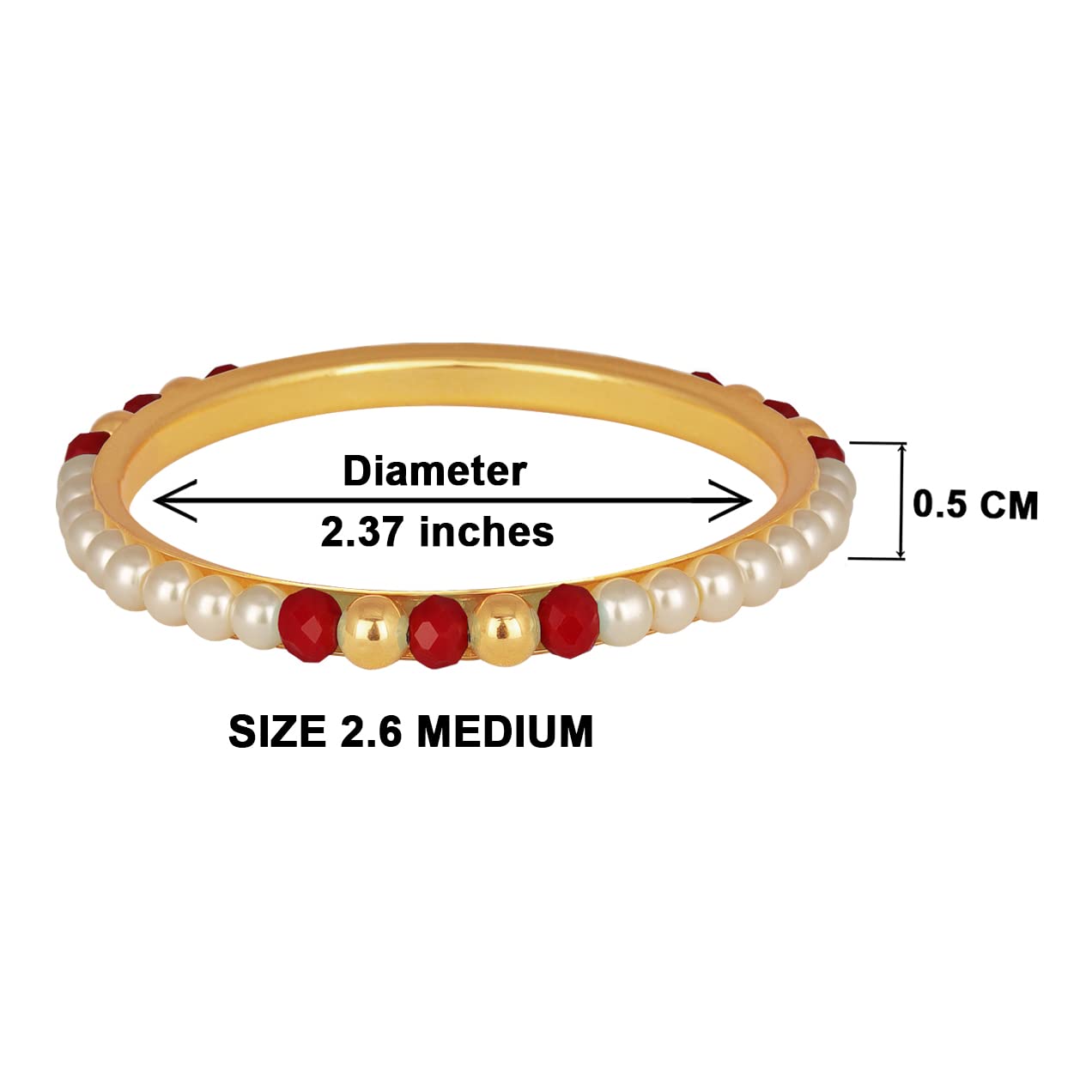 One Gram Gold Plated Pearl Bangles With Crystal & Gold Beads Bangle Set (Red)