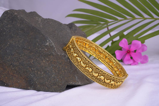 One Gram Micro Gold Plated Mango Kairi Design Antique Openable Temple Kada (2.8)