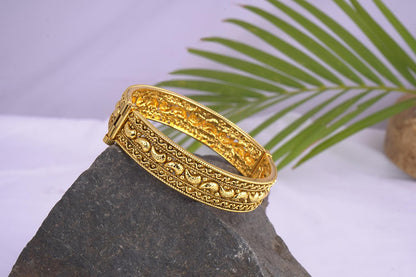 One Gram Micro Gold Plated Mango Kairi Design Antique Openable Temple Kada (2.8)