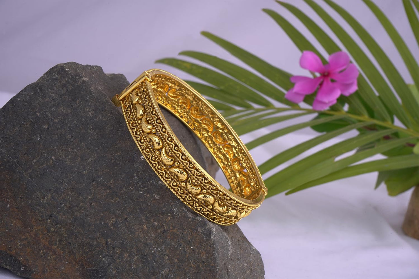 One Gram Micro Gold Plated Mango Kairi Design Antique Openable Temple Kada (2.8)