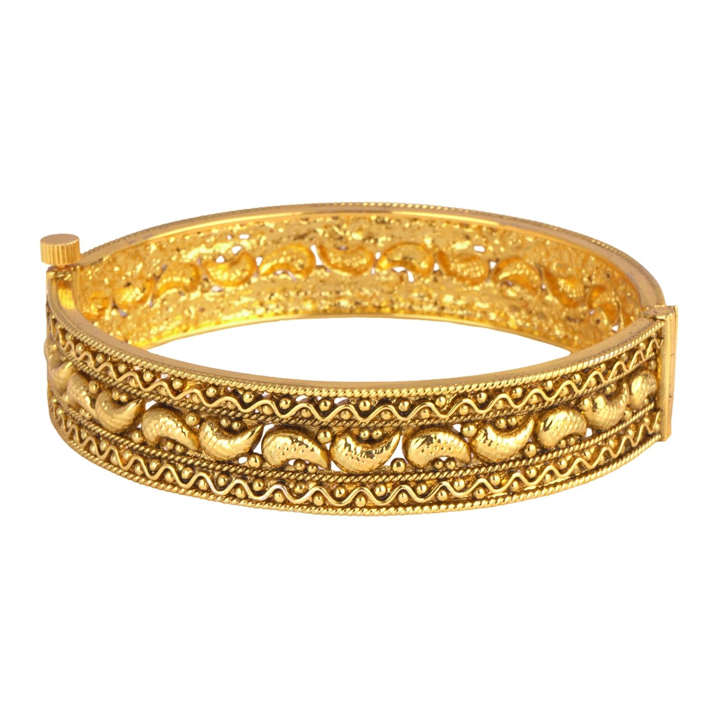 One Gram Micro Gold Plated Mango Kairi Design Antique Openable Temple Kada (2.8)