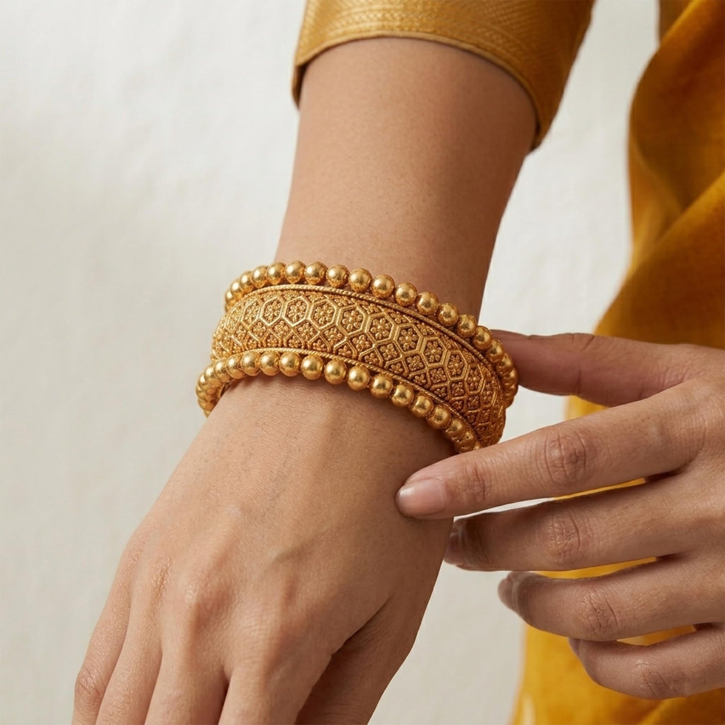 One Gram Gold Plated Floral Design Openable Kada