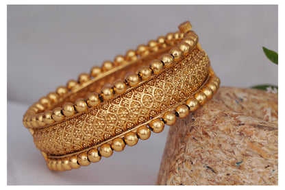 One Gram Gold Plated Floral Design Openable Kada