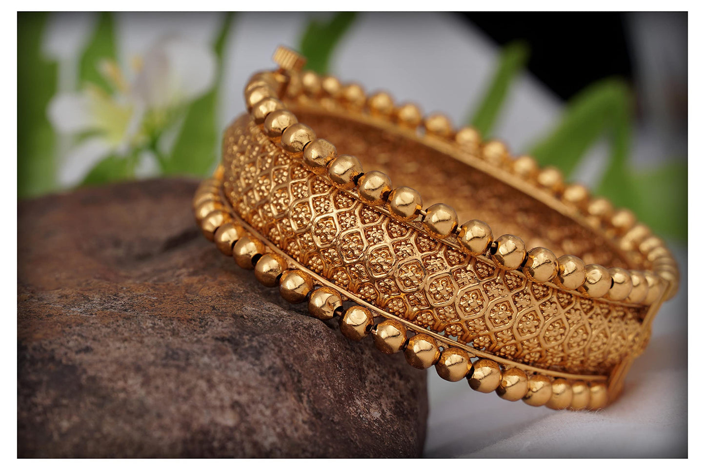 One Gram Gold Plated Floral Design Openable Kada