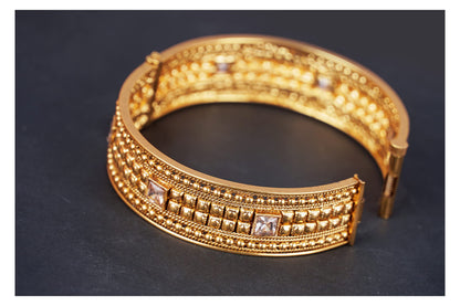 Gold Plated Lcd Stone Studded Antique Finish Screw Closure Exclusive Kada . (Lcd- 2.6)