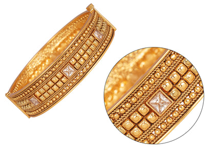 Gold Plated Lcd Stone Studded Antique Finish Screw Closure Exclusive Kada . (Lcd- 2.6)