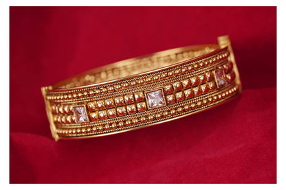 Gold Plated Lcd Stone Studded Antique Finish Screw Closure Exclusive Kada . (Lcd- 2.6)