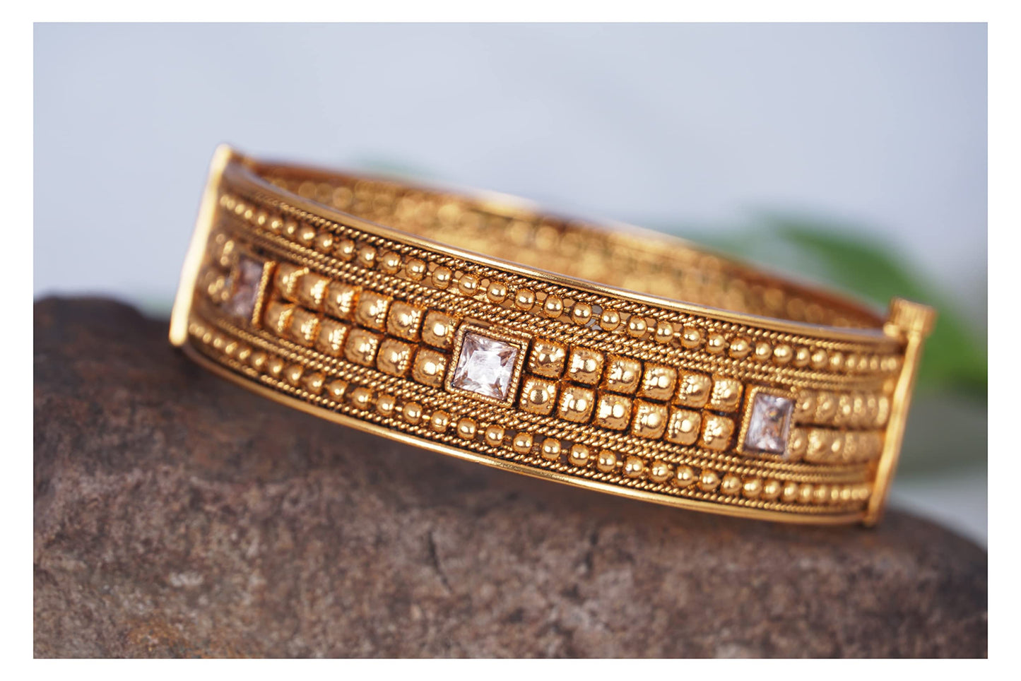 Gold Plated Lcd Stone Studded Antique Finish Screw Closure Exclusive Kada . (Lcd- 2.6)