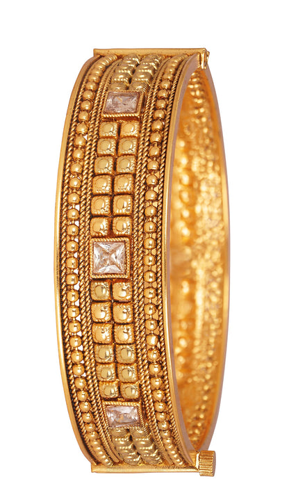 Gold Plated Lcd Stone Studded Antique Finish Screw Closure Exclusive Kada . (Lcd- 2.6)