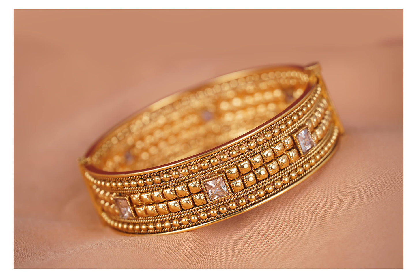 Gold Plated Lcd Stone Studded Antique Finish Screw Closure Exclusive Kada . (Lcd- 2.6)