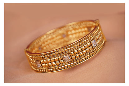 Gold Plated Lcd Stone Studded Antique Finish Screw Closure Exclusive Kada . (Lcd- 2.6)