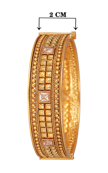 Gold Plated Lcd Stone Studded Antique Finish Screw Closure Exclusive Kada . (Lcd- 2.6)