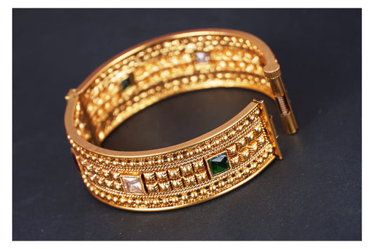 One Gram Gold Plated Lcd, Green And Red Stone Studded Openable Kada .(Multicolor-2.2)