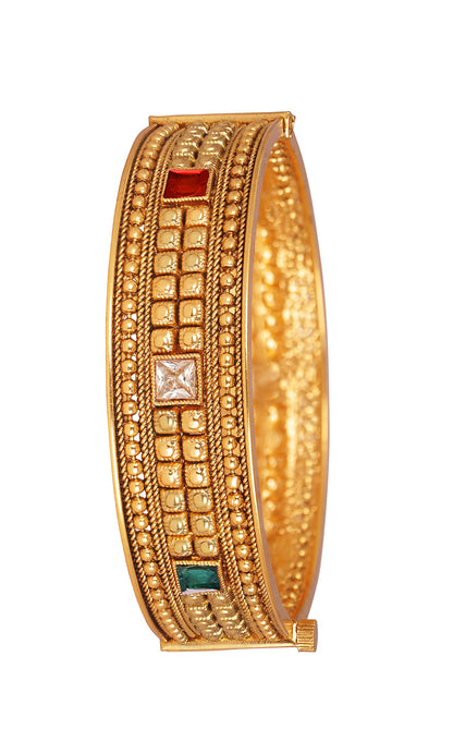 One Gram Gold Plated Lcd, Green And Red Stone Studded Openable Kada .(Multicolor-2.2)