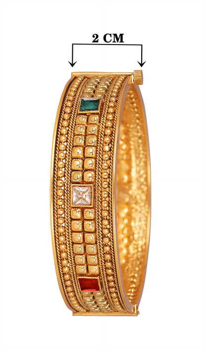 One Gram Gold Plated Lcd, Green And Red Stone Studded Openable Kada .(Multicolor-2.2)
